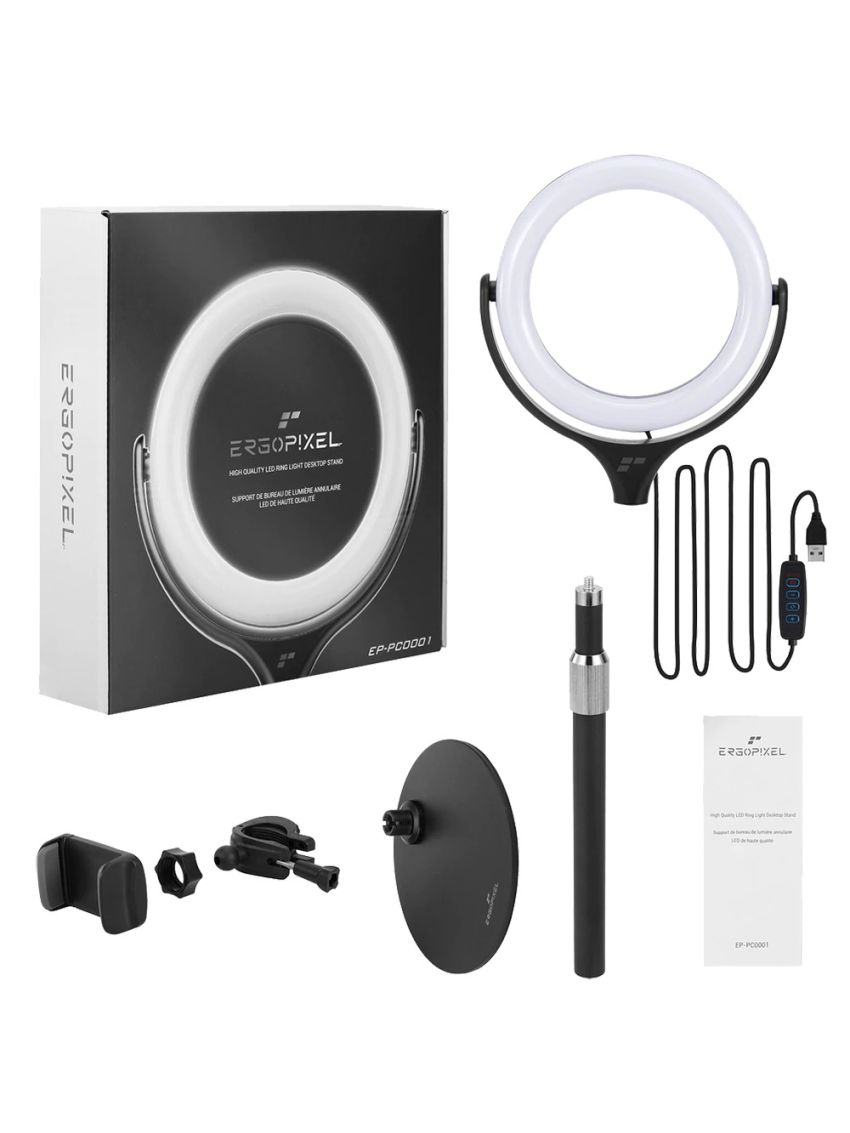 Ergopixel Desktop Tripod Stand With LED Ring Light - Black